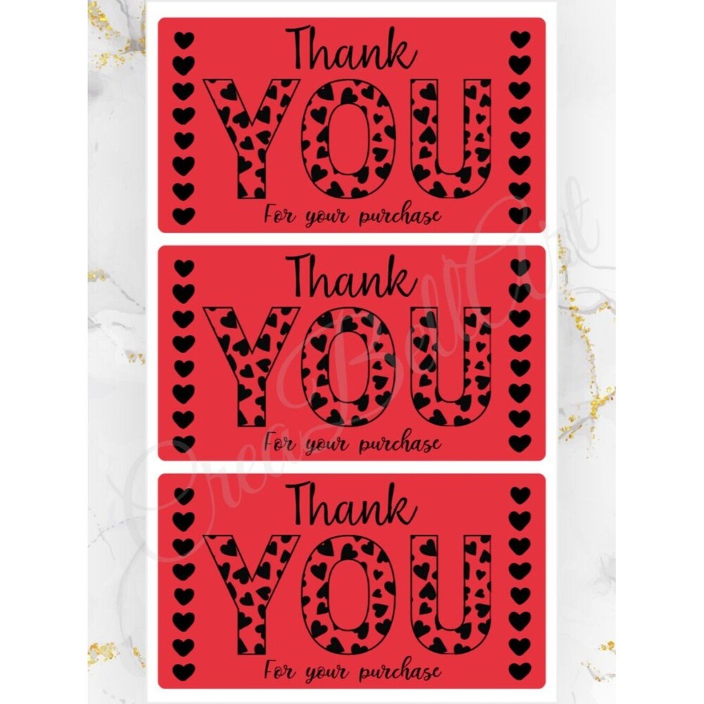 100 Cute Hearts Thank You Stickers for Packaging | Small Business Labels